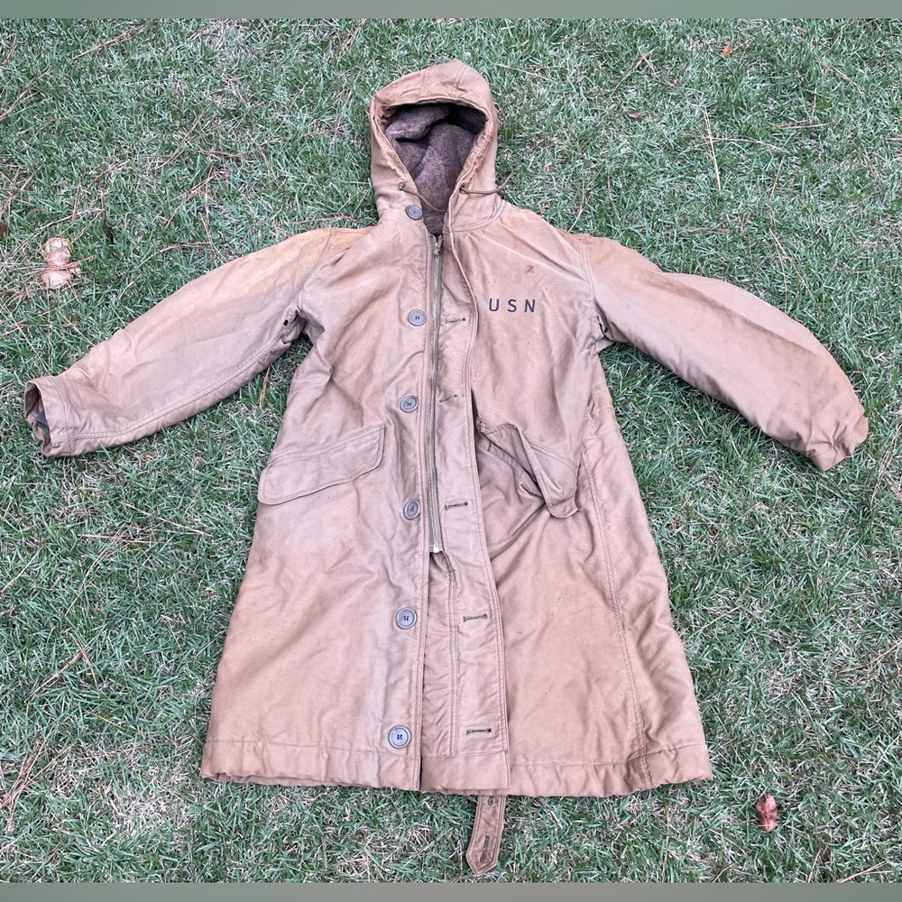 Vintage US Navy Deck Size 38 Jacket Tan Long Alpaca Wool Lined Military Winter